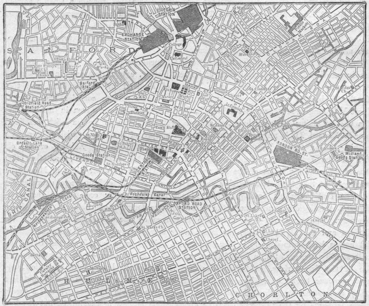 LANCS. Manchester, sketch map 1898 old antique vintage plan chart