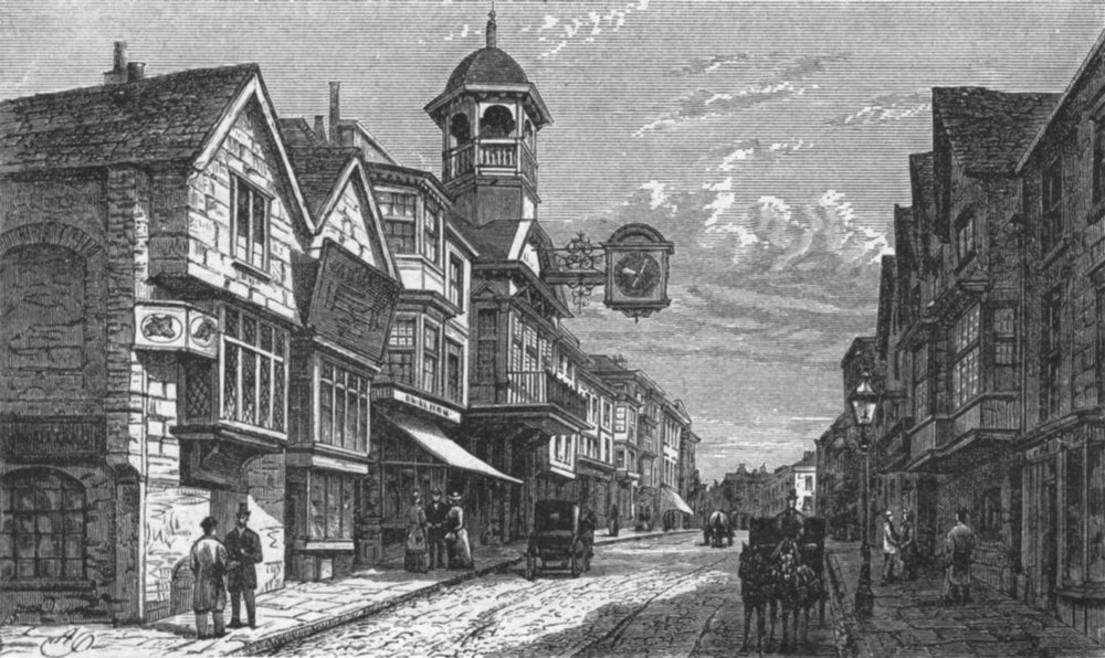 SURREY. Guildford. High Street 1898 old antique vintage print picture