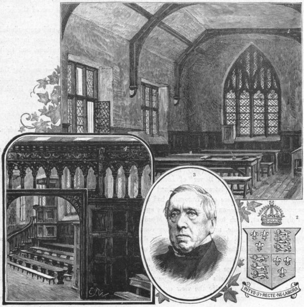 Associate Product SHREWSBURY. Grammar School. Arms Dr Kennedy Chapel 1898 old antique print