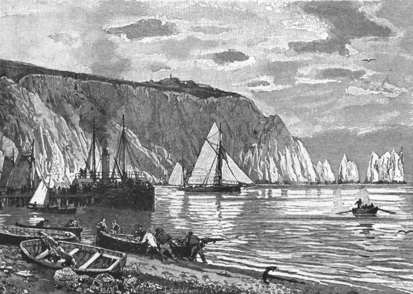 IOW. Isle of Wight. Alum Bay 1898 old antique vintage print picture