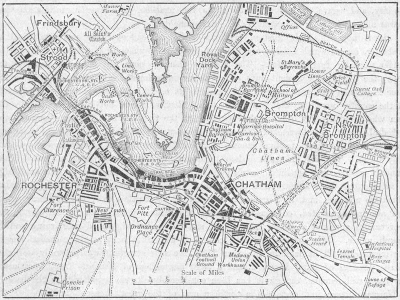 KENT. Rochester & Chatham, sketch map 1898 old antique vintage plan chart
