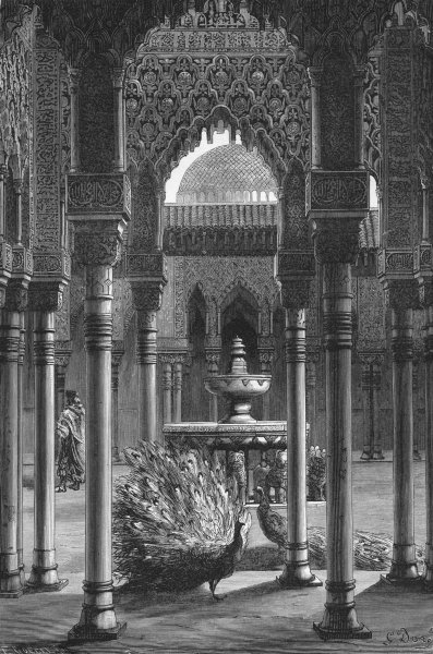 SPAIN. Court of Lions, Alhambra 1880 old antique vintage print picture