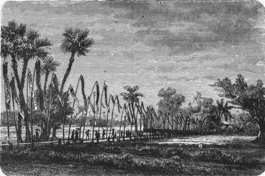 CAMBODIA. Path through Rice Fields, a holiday 1880 old antique print picture