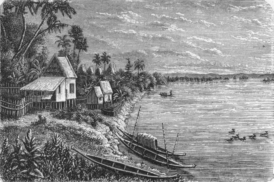 CAMBODIA. Bank of river at Khon 1880 old antique vintage print picture