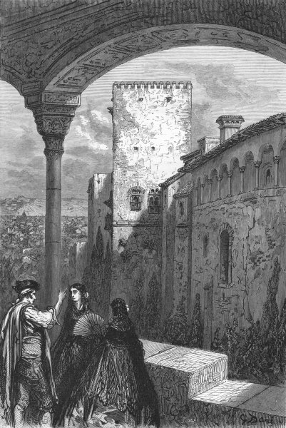 Associate Product SPAIN. North Wall of Alhambra 1880 old antique vintage print picture