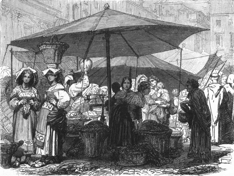 ROME. Market in 1880 old antique vintage print picture