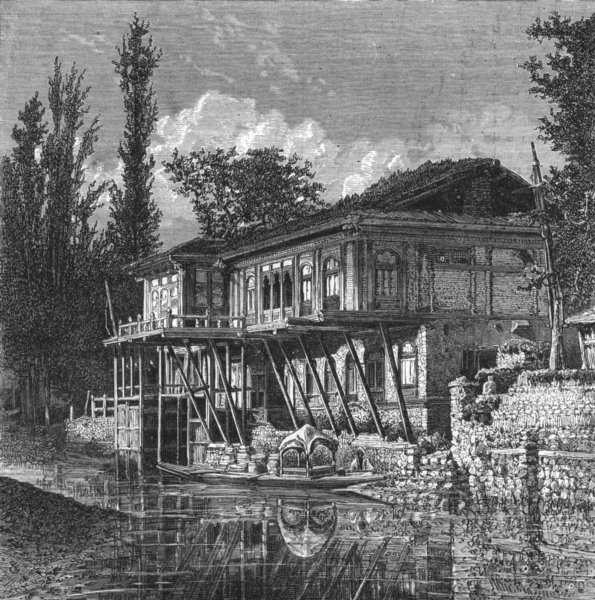 INDIA. Kashmir. House at Srinuggur 1880 old antique vintage print picture