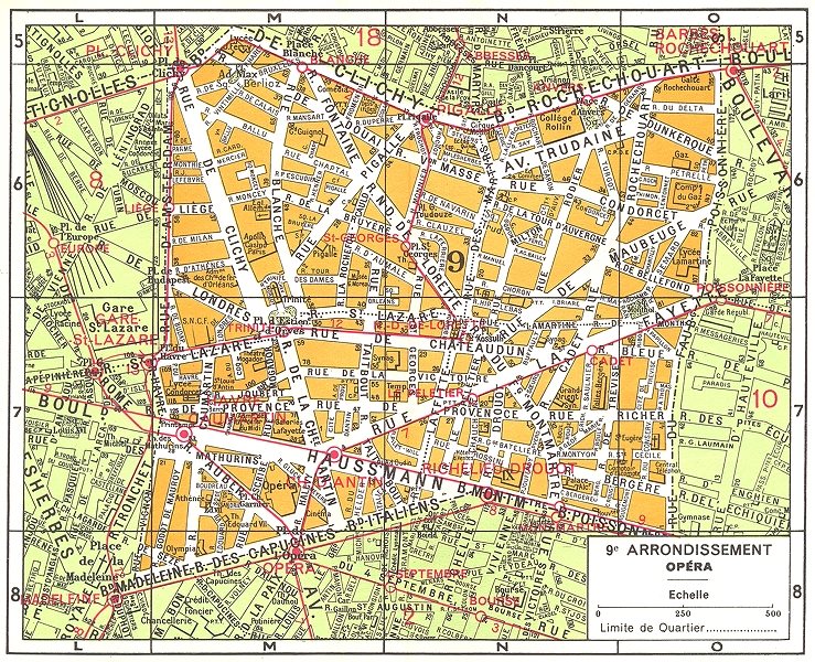 PARIS. 9e Arrondissement Opera 1920 old vintage map plan chart