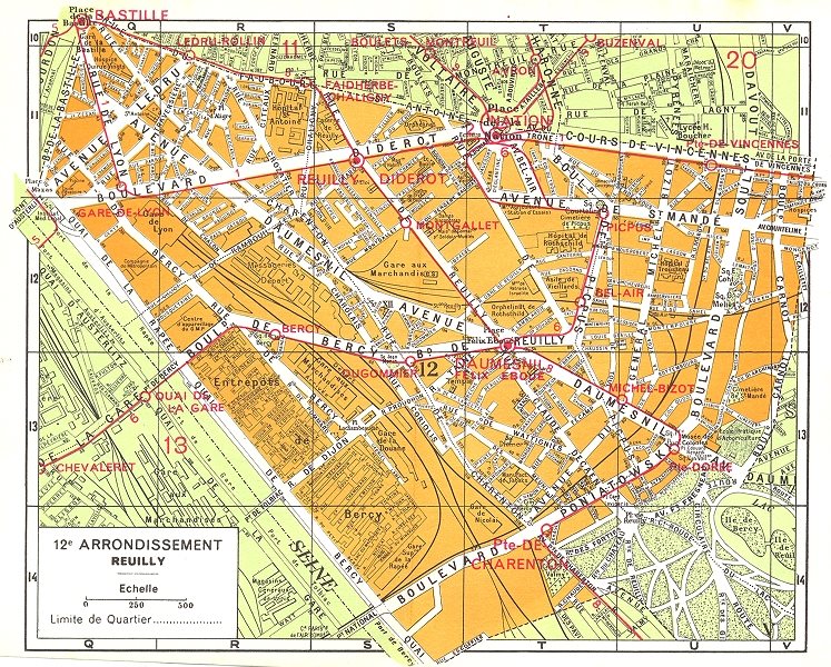 PARIS. 12e Arrondissement Reuilly 1920 old vintage map plan chart
