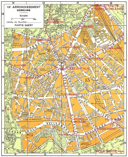 PARIS. 13e Arrondissement Gobelins (1) 1920 old vintage map plan chart
