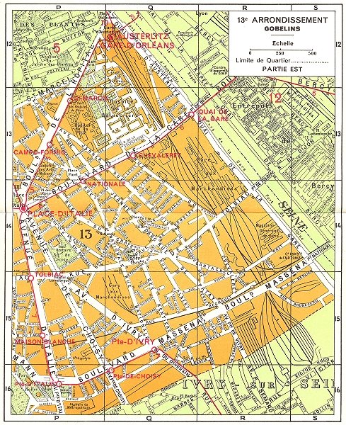 PARIS. 13e Arrondissement Gobelins (2) 1920 old vintage map plan chart