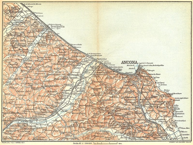 ITALY. Costa Adriatica Mondolfo Numana (Senigallia Ancona Jesi Osimo) 1924 map