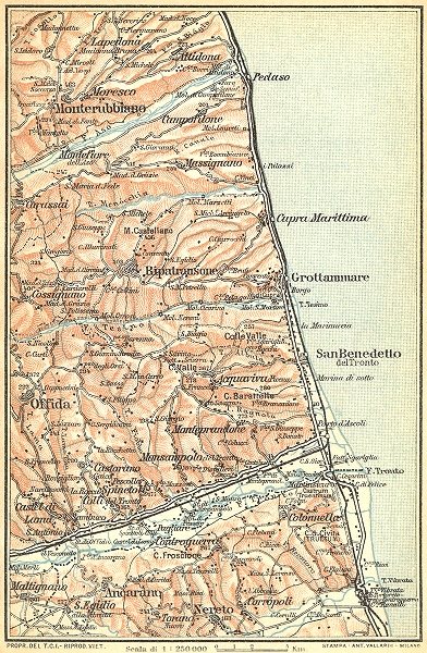 Associate Product ITALY. Adriatic coast. Pedaso-Vibrata Cupra Grottammare San Benedetto 1924 map