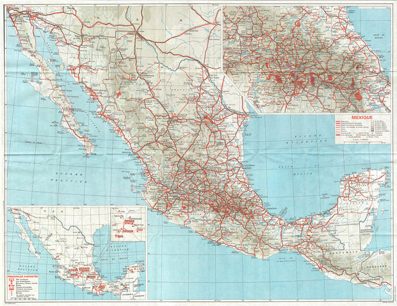 Associate Product MEXICO showing roads & railways 1968 old vintage map plan chart
