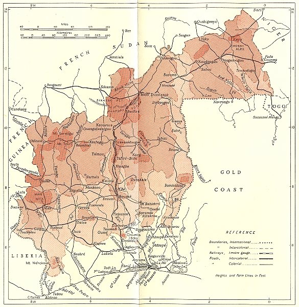 IVORY COAST. Cote Ivoire 1944 old vintage map plan chart