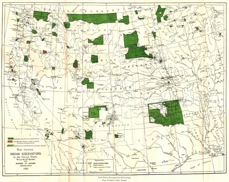 USA WEST. Indian reservations & population 1883 1942 old vintage map chart