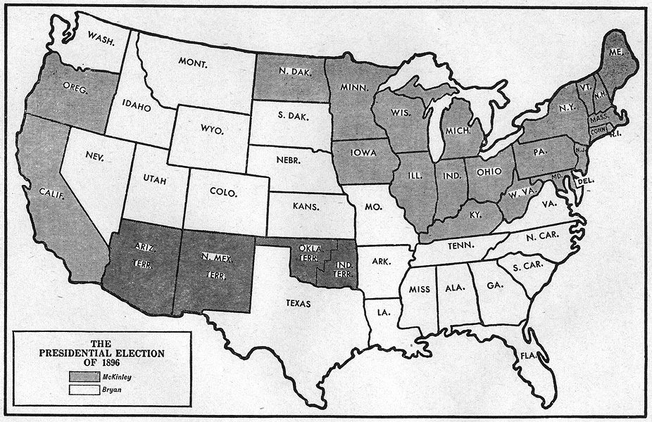 USA. Presidential Election 1896 sketch map 1942 old vintage plan chart
