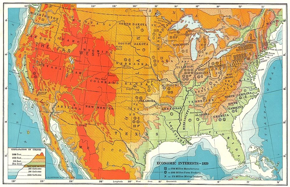 USA. Economic Interests 1920 1942 old vintage map plan chart