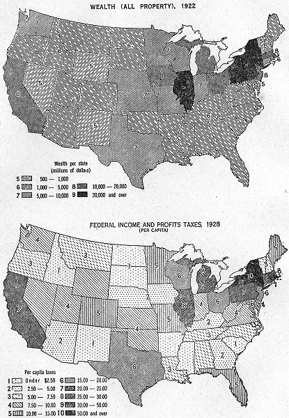 Associate Product USA. Concentration of Wealth, 1922; Federal taxes 1928, sketch map 1942