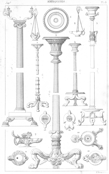 Associate Product ITALY. Candelabres et Lampes, a Pompeii(Pompei) 1875 old antique print picture