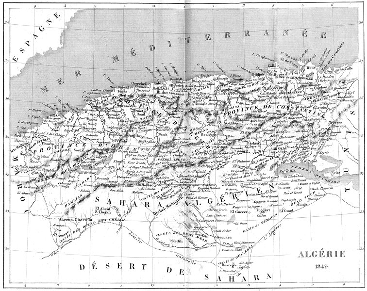 ALGERIA. Afrique Africa. Algeria 1849 1875 old antique vintage map plan chart