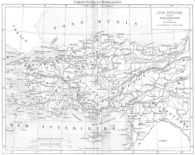 TURKEY. Asia Minor. time of Alexander the Great & itinerary 1879 old map