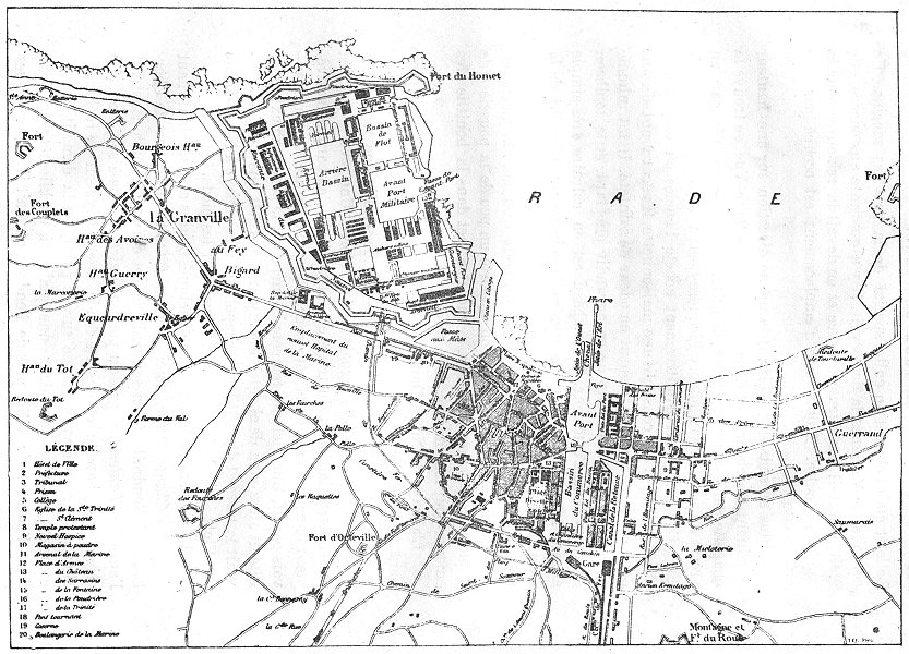 MANCHE. Cherbourg 1880 old antique vintage map plan chart