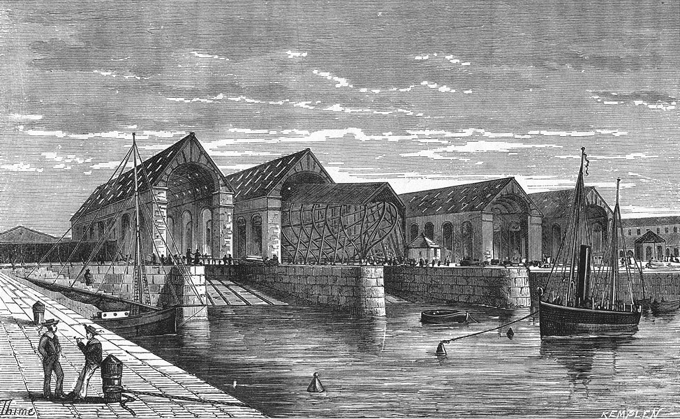 MANCHE. Cherbourg. Port Militaire de-Cales couvertes du bassin I'avant  1880