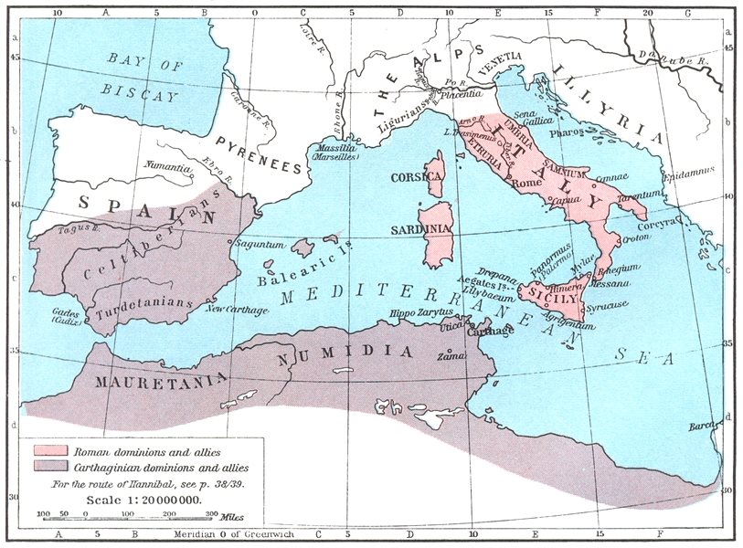 ROME. & Carthage at beginning of 2nd Punic War, 218 BC 1956 old vintage map