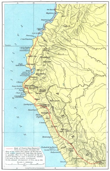 PERU. The Conquest of Peru, 1531-1533 1956 old vintage map plan chart