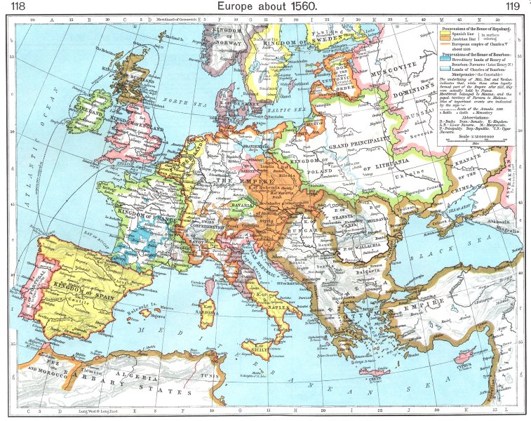 EUROPE. Europe about 1560 1956 old vintage map plan chart