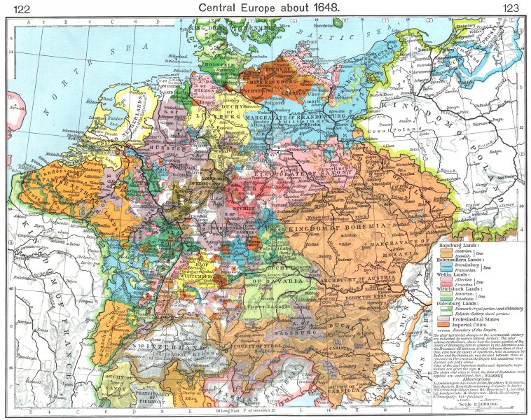 EUROPE. Central Europe about 1648 1956 old vintage map plan chart