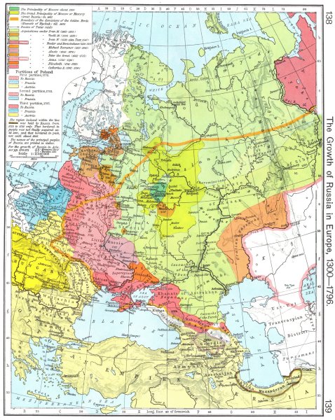 RUSSIA. The Growth of Russia in Europe, 1300-1796 1956 old vintage map chart