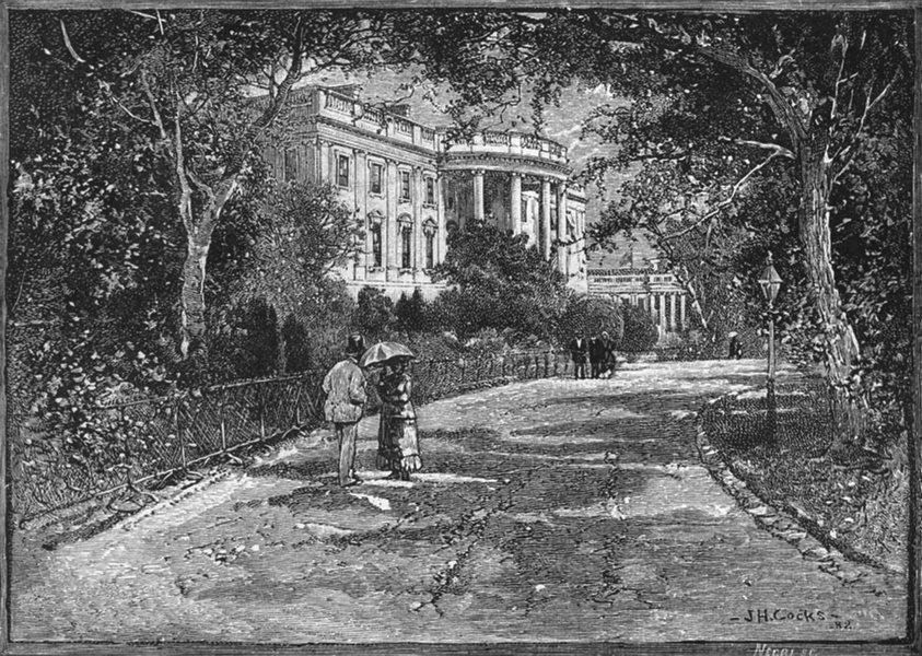WASHINGTON DC. The Rear of the White House 1891 old antique print picture