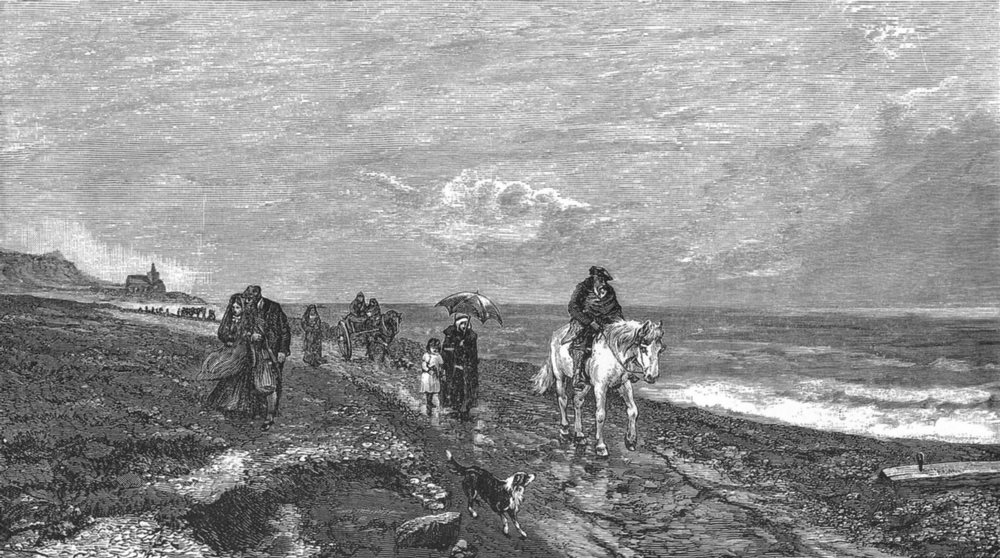 Associate Product SCOTLAND. Sunday on the Northern coast. going home c1886 old antique print