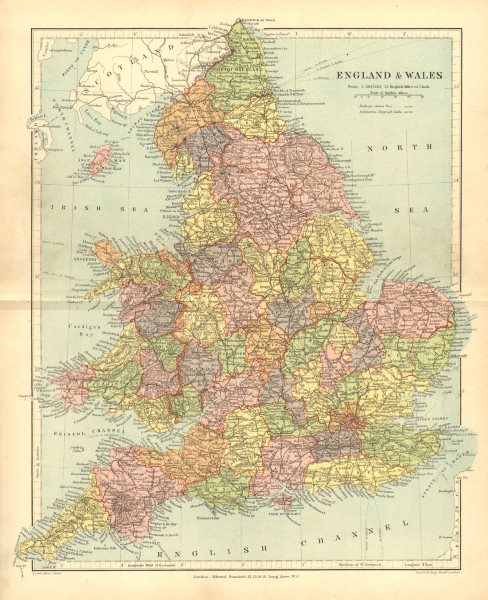 England and Scotland Railway Map Antique Map 1906 Harmsworth Atlas