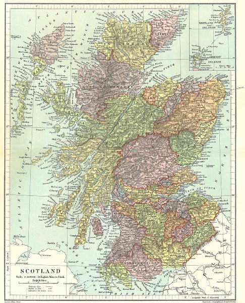 Associate Product SCOTLAND. showing counties, railways towns. STANFORD 1906 old antique map