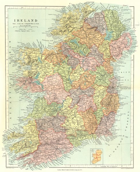Associate Product IRELAND. Showing counties, railways & towns. STANFORD 1906 old antique map