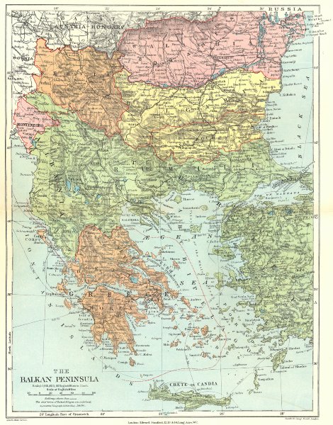 Associate Product BALKANS. Greece Ottoman Empire Rumili Wallachia E. Roumelia. STANFORD 1906 map