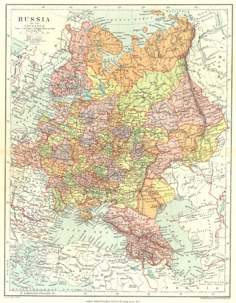 Associate Product EUROPEAN RUSSIA. including the Caucasus. STANFORD 1906 old antique map chart