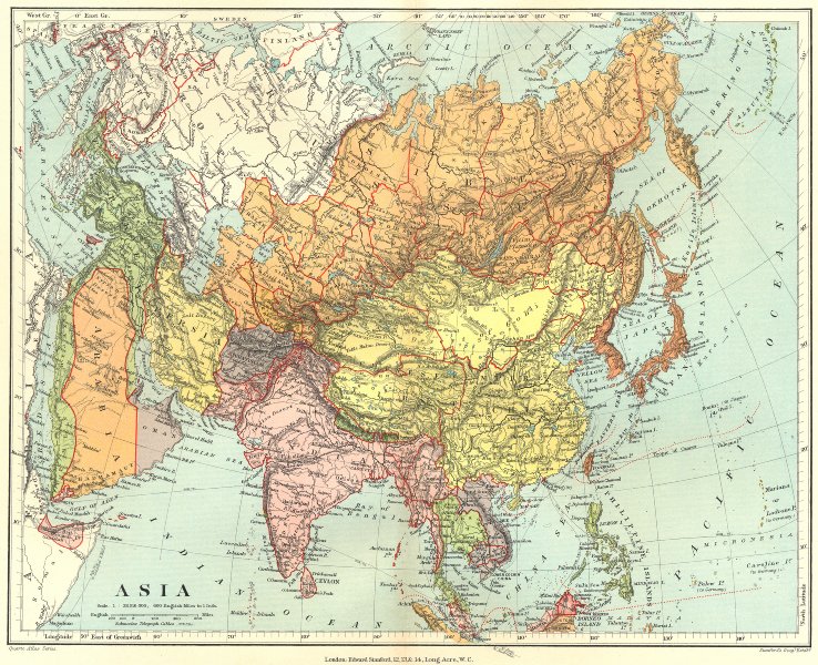 Associate Product ASIA. Russia China British India Oman Arabia Persia Siam. STANFORD 1906 map