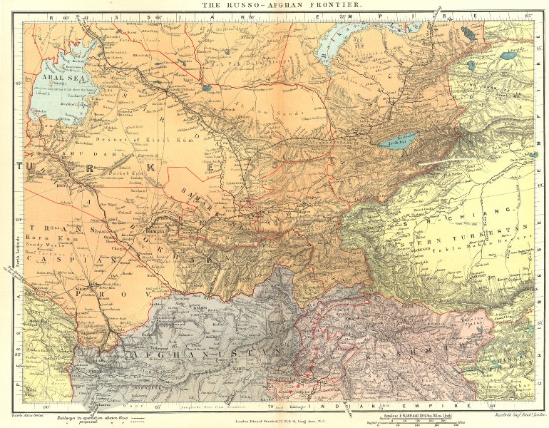 CENTRAL ASIA. Afghanistan Kashmir Bokhara Samarkand Ferghana. STANFORD 1906 map