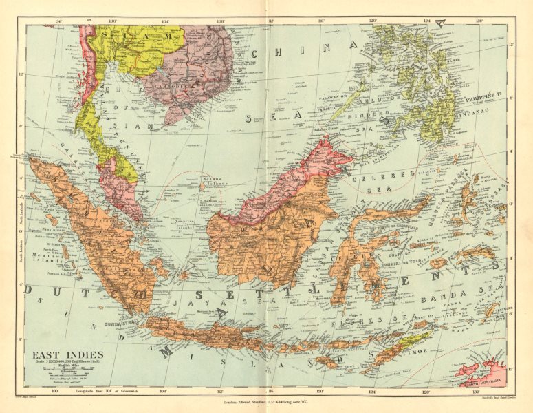 DUTCH EAST INDIES.Indonesia Philippines Malaya Siam Indochina.STANFORD 1906 map