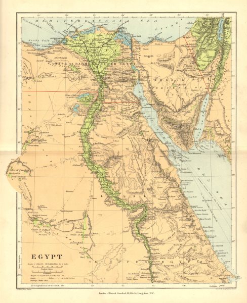 EGYPT. The Nile valley & delta. South to Assuan. STANFORD 1906 old antique map