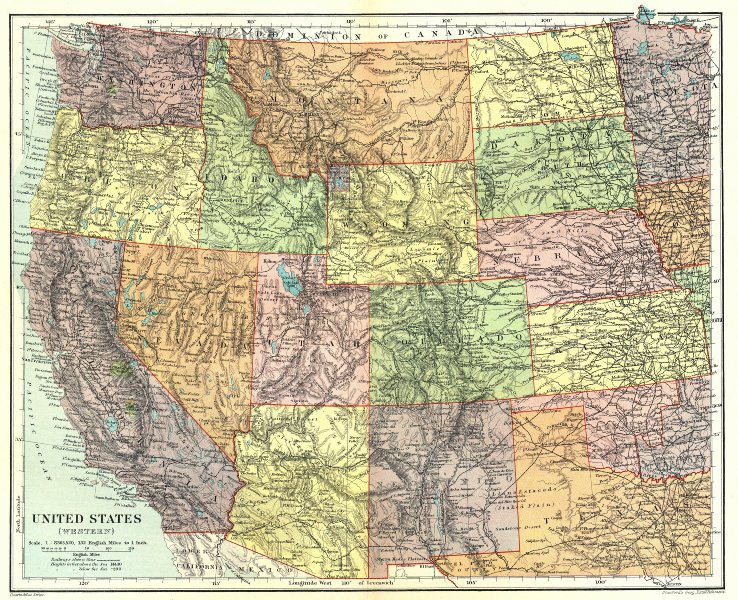 Associate Product UNITED STATES WEST. Pacific states Mountain States. STANFORD 1906 old map