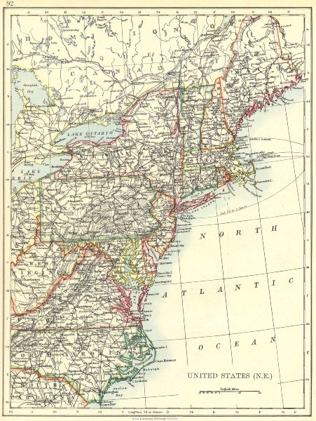 Associate Product UNITED STATES. North East. ME NH VT MA NY NJ CT RI NC WV VA DE MD 1897 old map