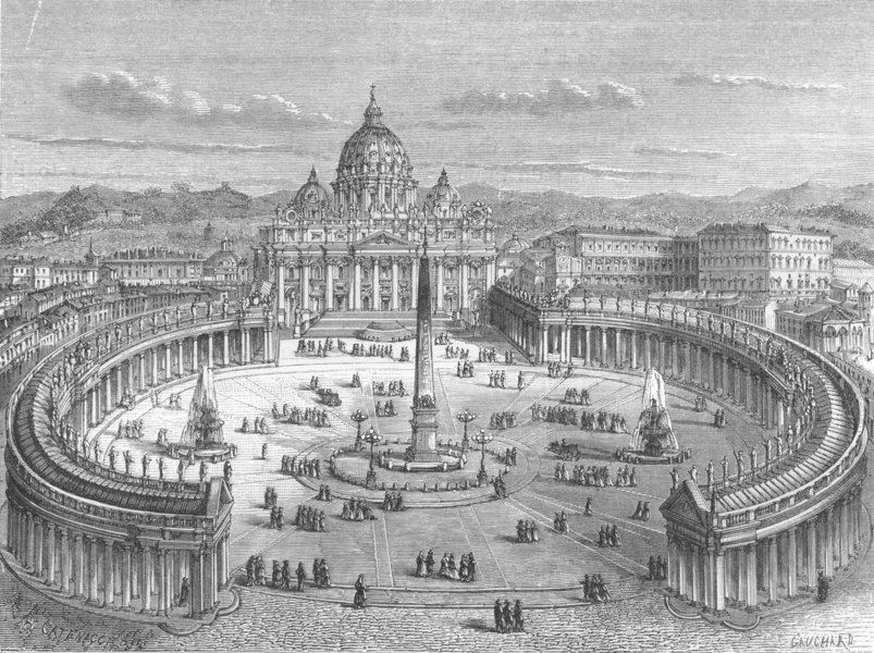 Associate Product ROME. The Colonnades of St Peter 1872 old antique vintage print picture