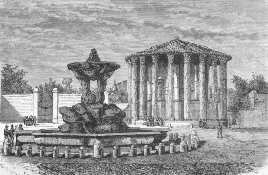 Associate Product ROME. Fountain of Bizzaccheri & Temple Sun or Vesta 1872 old antique print