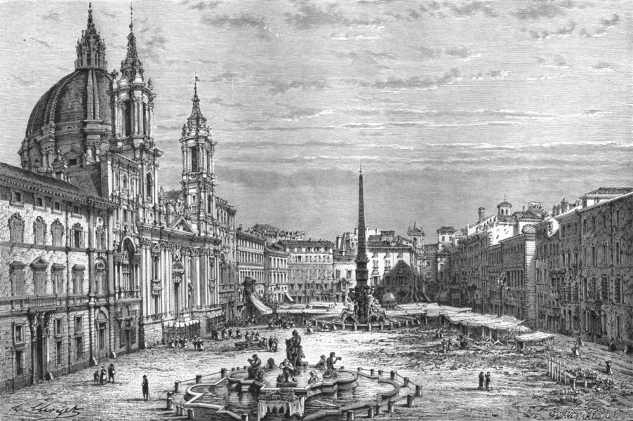 Associate Product ROME. Piazza Navona & Church of St Agnes 1872 old antique print picture