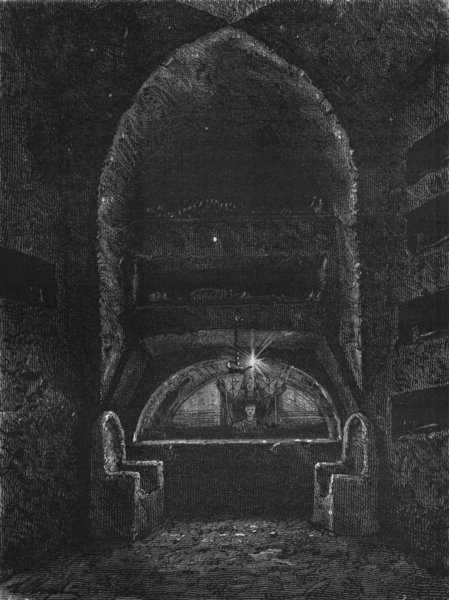 Associate Product ROME. Altar, Tomb, Chapel-St Agnes cemetery catacomb 1872 old antique print